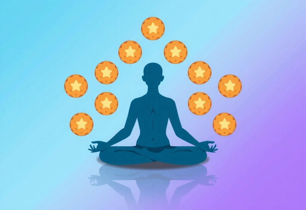 Illustration of a person meditating with floating cookie icons around them