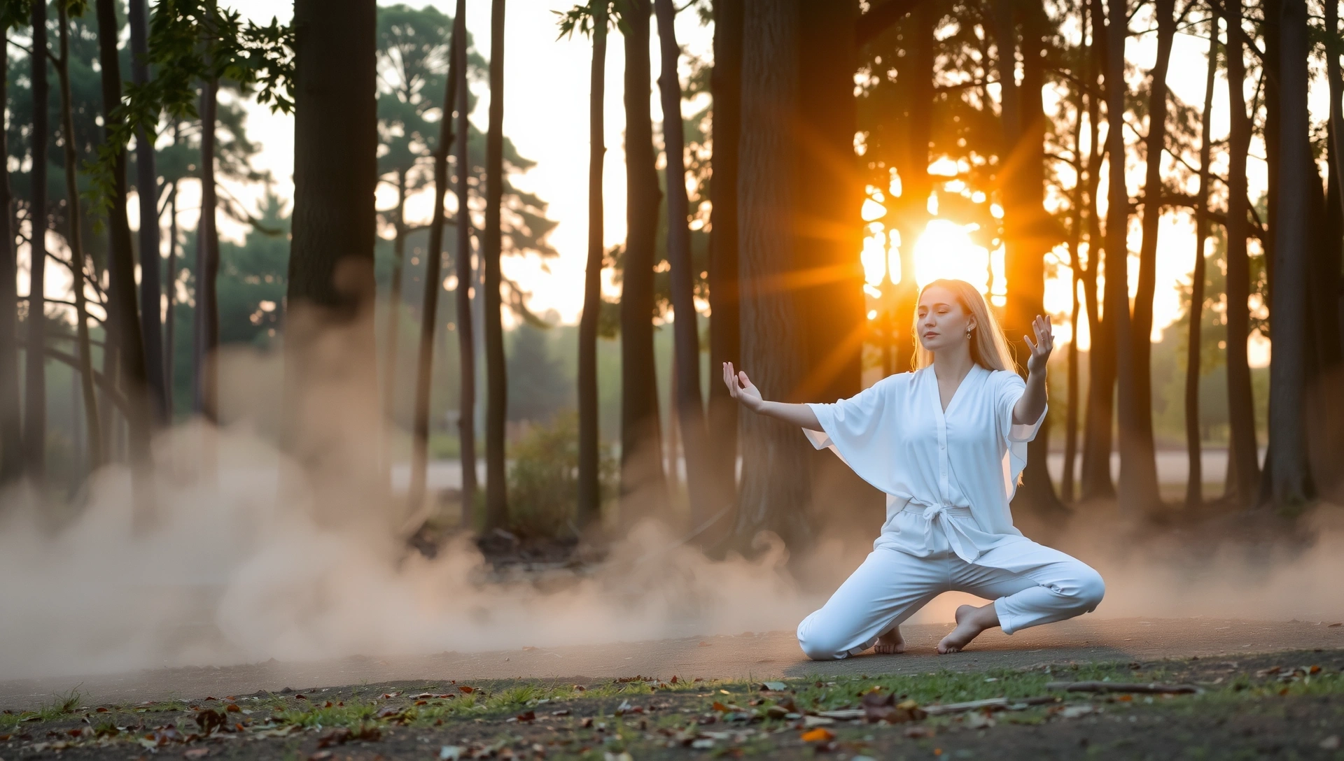 Serene woman meditating in a tranquil natural setting