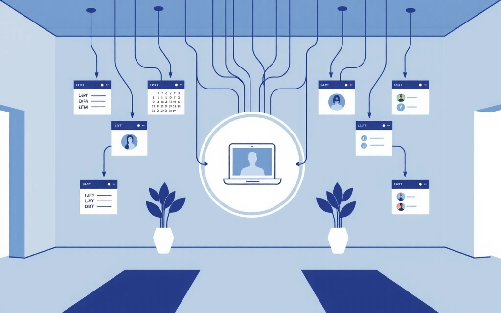 Digital representation of data flowing into a secure yoga studio, symbolizing data usage for service improvement.
