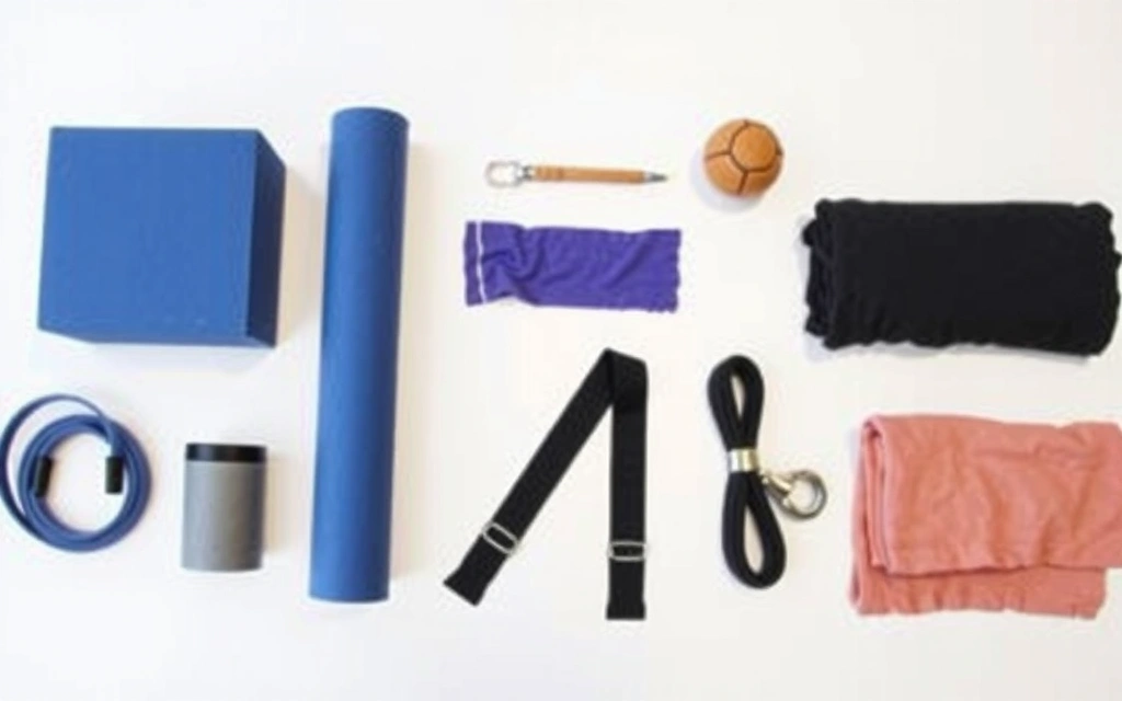Yoga props and accessories in a neat arrangement
